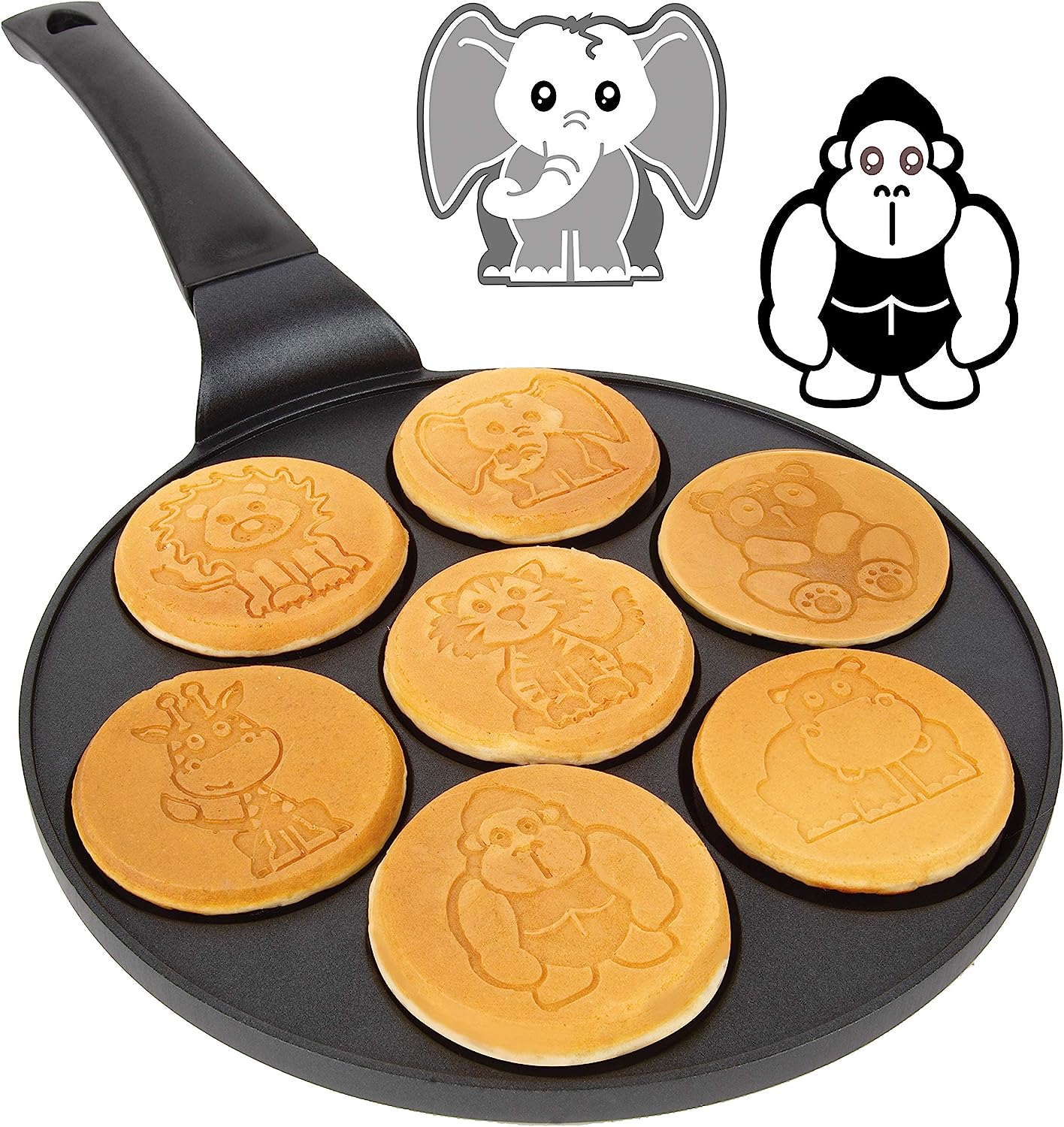 Pancake Pan With 7 Animal Face Designs Plus 2 Bonus Spatulas
